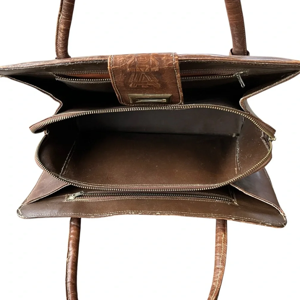 VINTAGE Mexican Western Tooled Leather & Hair on Hide Handbag Purse - Picture 5 of 12